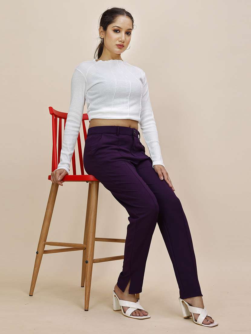 women solid mid rise cigarette pants  - 21683279 -  Standard Image - 3