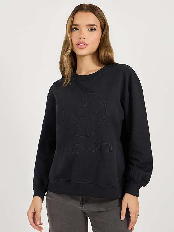 women long sleeves front print sweatshirt