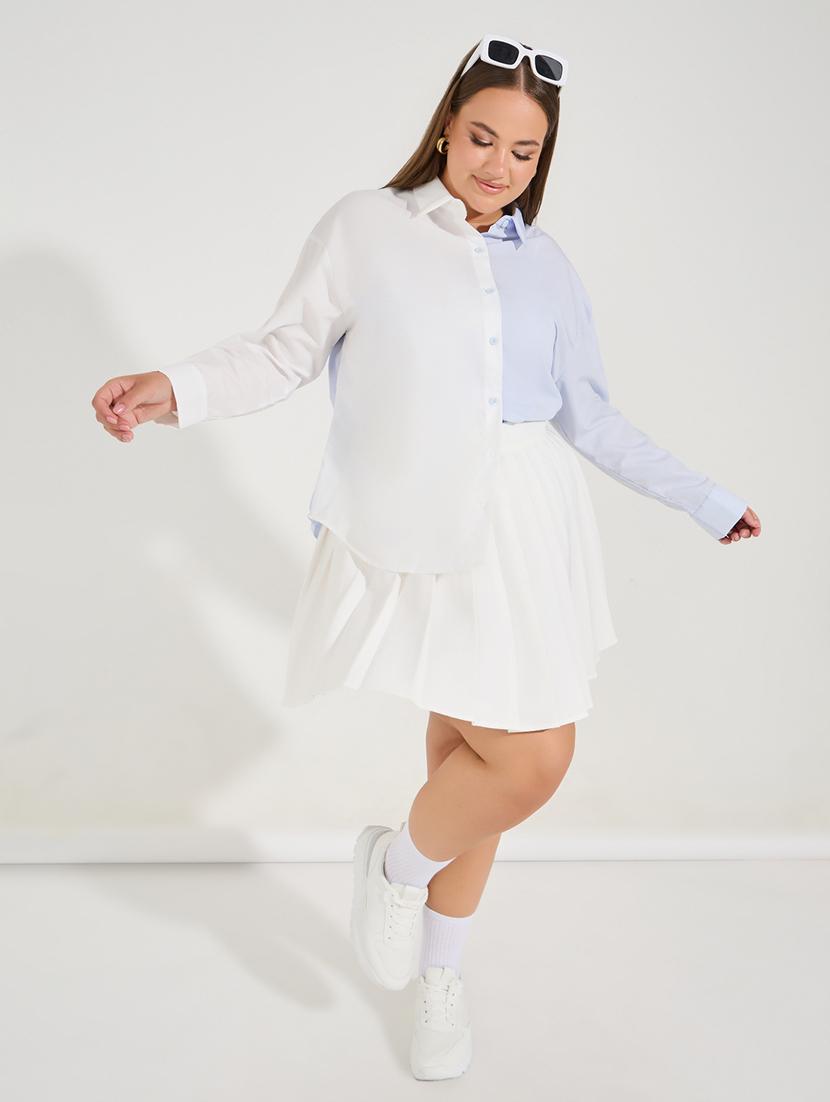 women plus size color blocked collared long sleeves shirt - 21683333 - Standard Image - 3