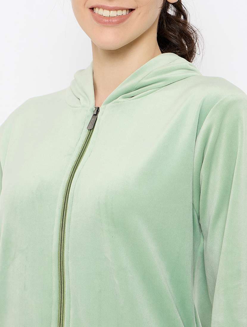 women solid hooded nightwear pyjama set - 21683540 -  Standard Image - 5