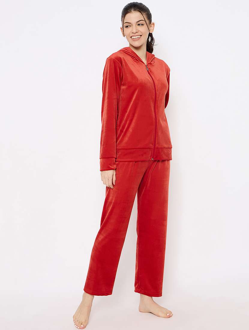 women solid hooded nightwear pyjama set - 21683541 -  Standard Image - 3