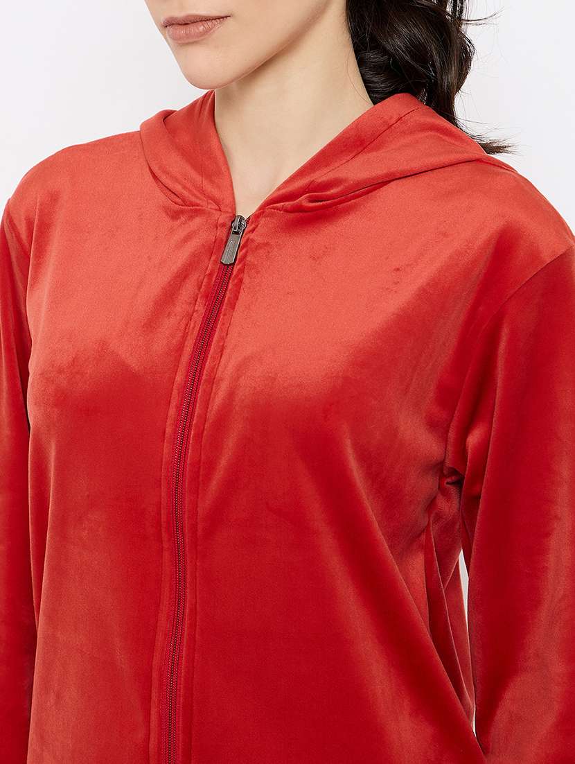 women solid hooded nightwear pyjama set - 21683541 -  Standard Image - 5