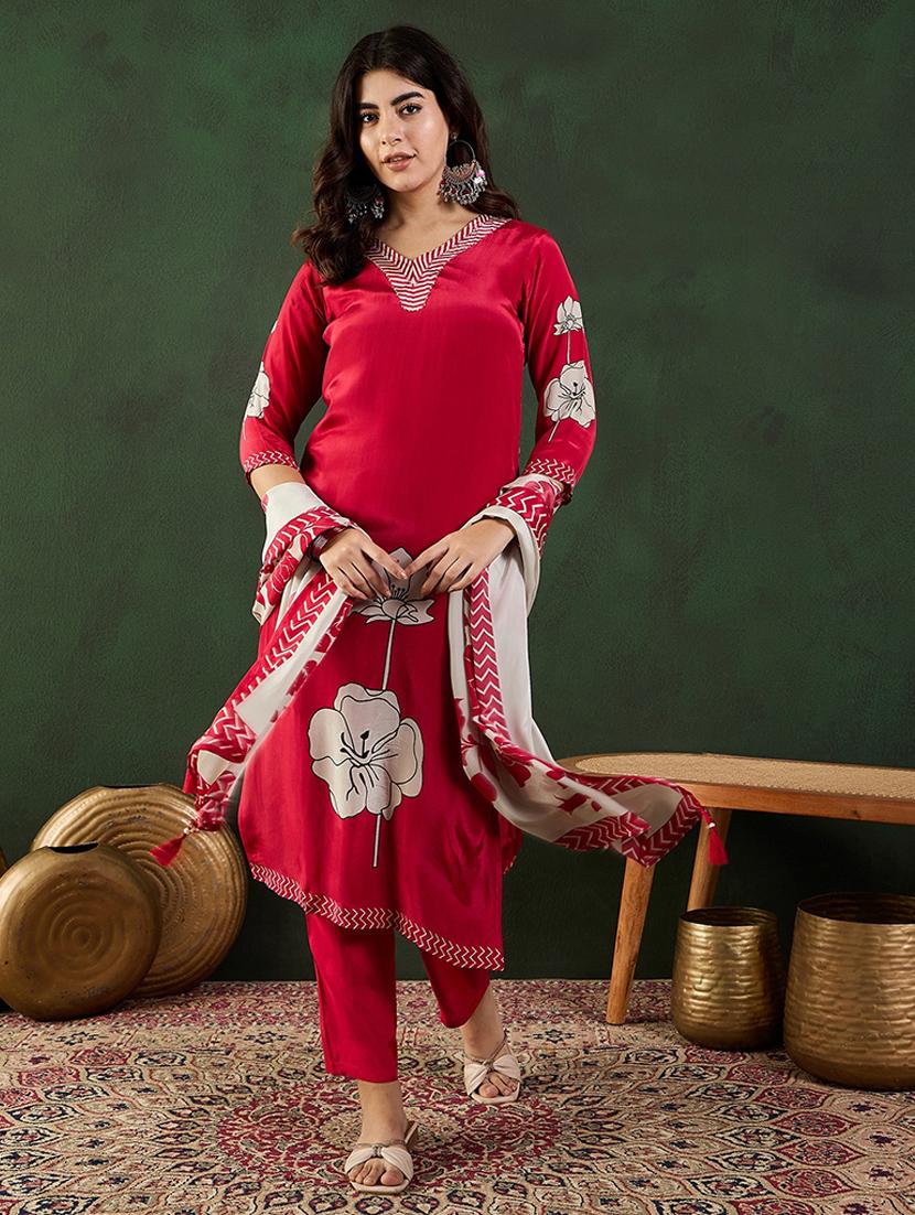 women three quarter sleeve kurta pant with dupatta set - 21683605 - Zoom Image - 0