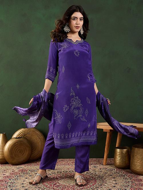 women printed three quarter sleeve suit set - 21683613 - Standard Image - 0