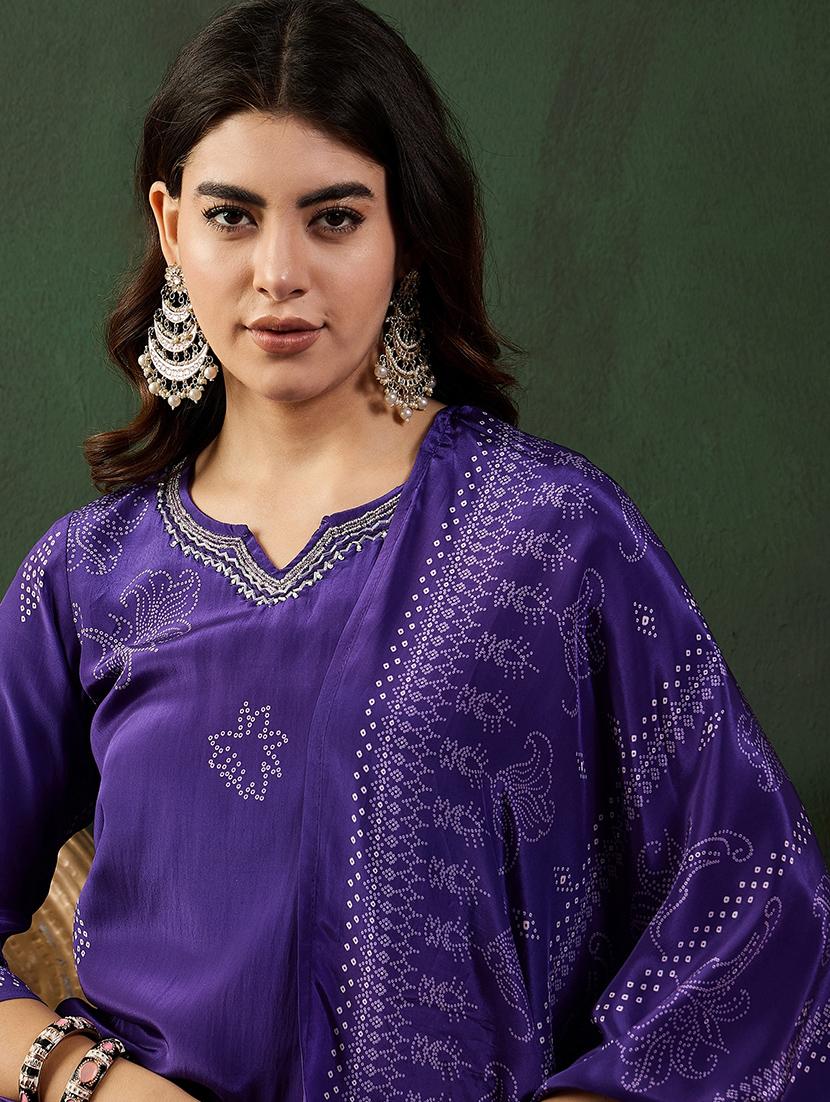 women printed three quarter sleeve suit set - 21683613 - Standard Image - 3