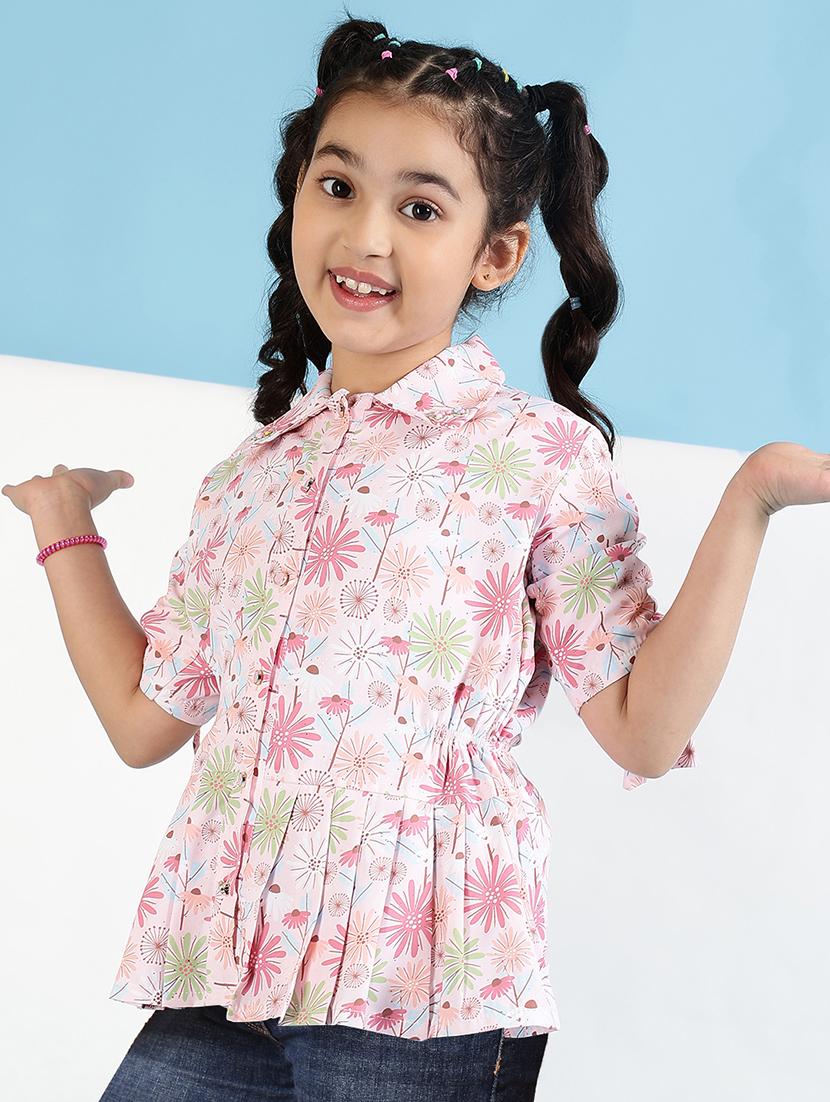 girls collared printed top