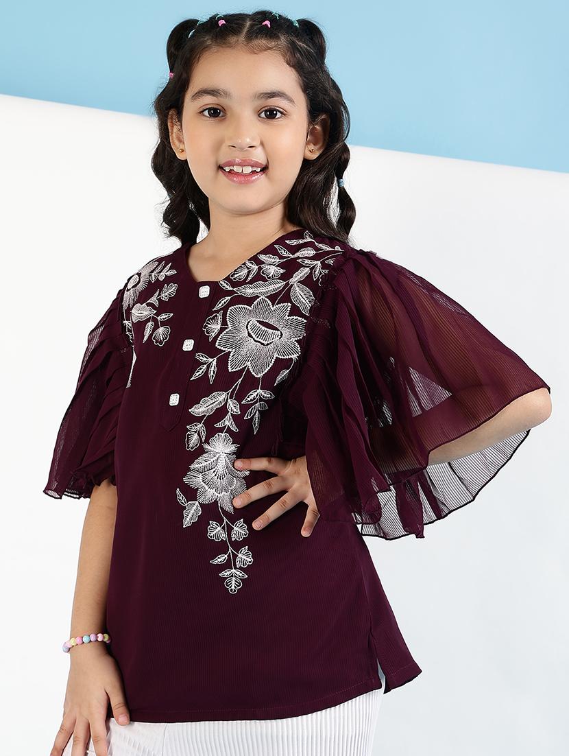 girls v-neck embroidered top - 21683732 -  Zoom Image - 0