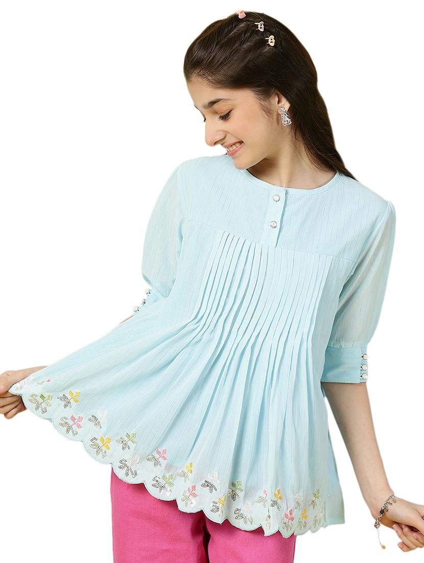 girls embellished puff sleeves a-line top   - 21683774 -  Zoom Image - 0