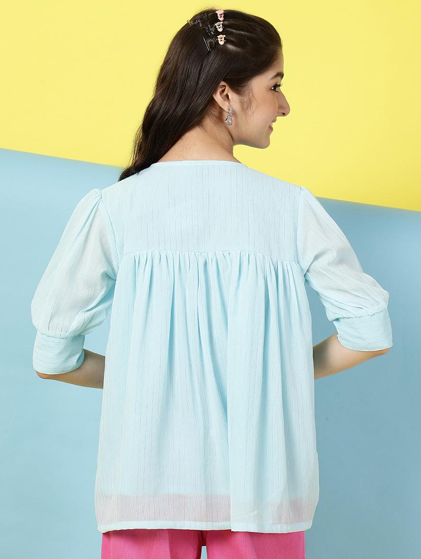 girls embellished puff sleeves a-line top - 21683774 - Standard Image - 3