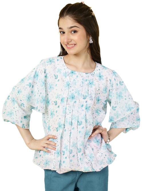 girl floral print ruffled sleeves blouson top - 21683780 - Standard Image - 0