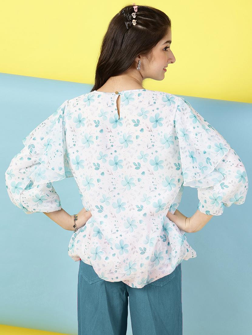 girl floral print ruffled sleeves blouson top - 21683780 - Standard Image - 3