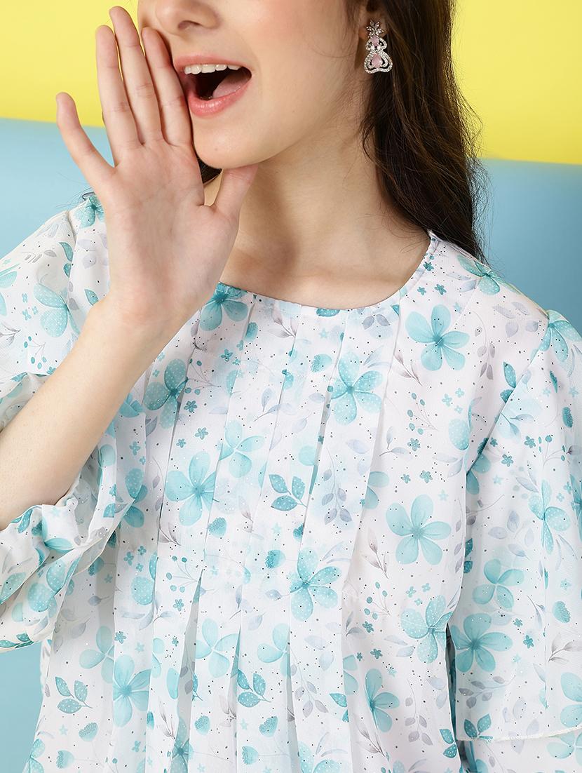 girl floral print ruffled sleeves blouson top - 21683780 - Standard Image - 5