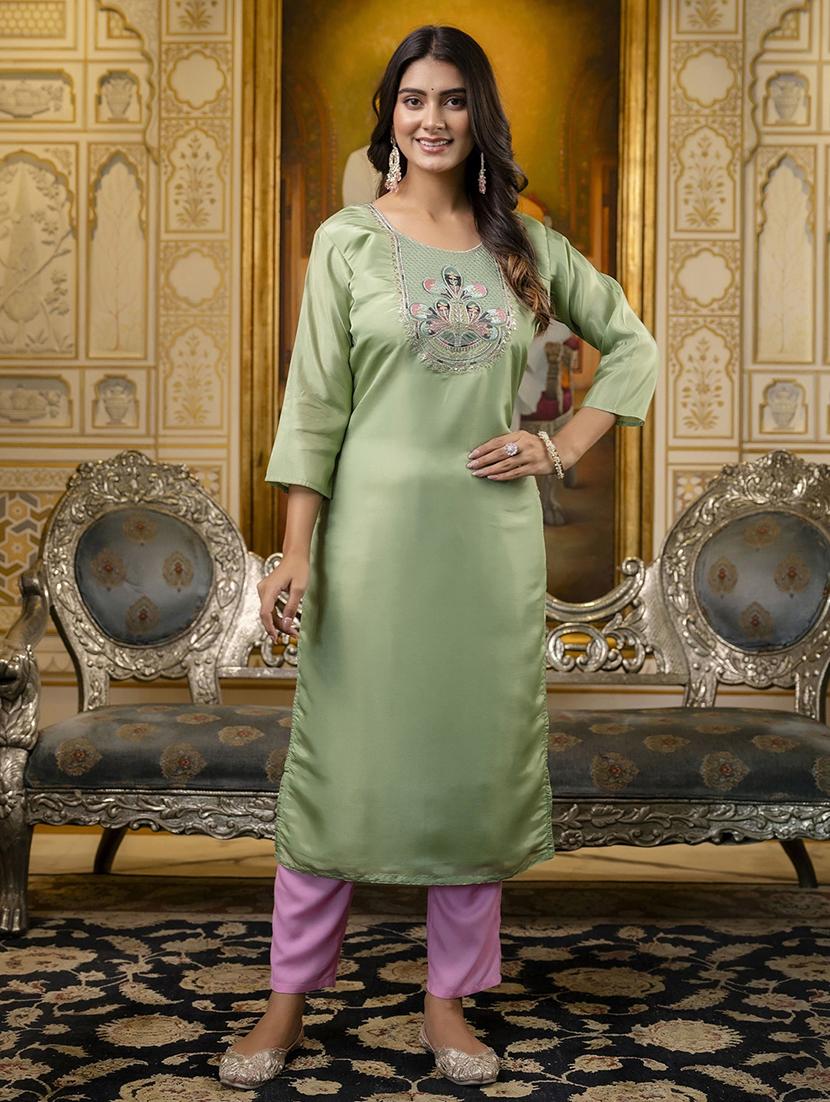 women embroidered three quarter sleeve straight kurta - 21683855 - Zoom Image - 0