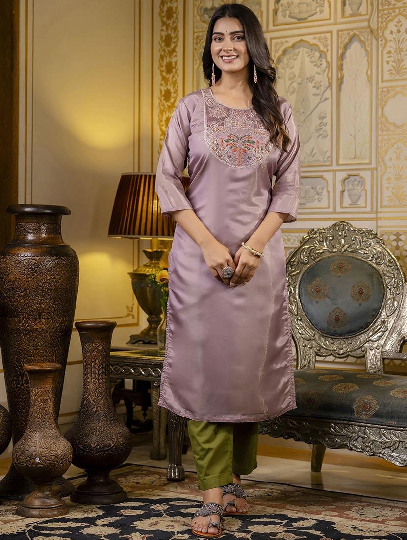women embroidered three quarter sleeve straight kurta - 21683856 -  Zoom Image - 0