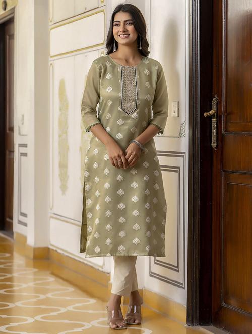 women embroidered three quarter sleeve straight kurta - 21683861 - Standard Image - 0
