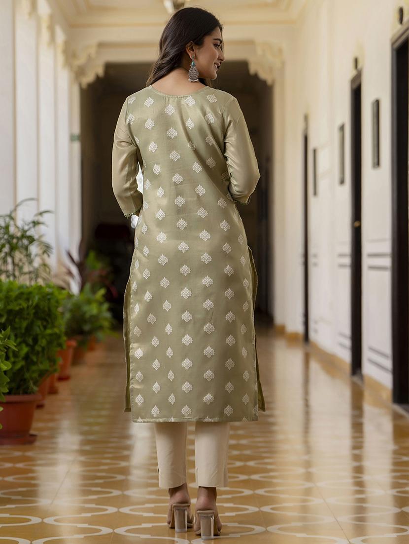 women embroidered three quarter sleeve straight kurta - 21683861 - Standard Image - 3