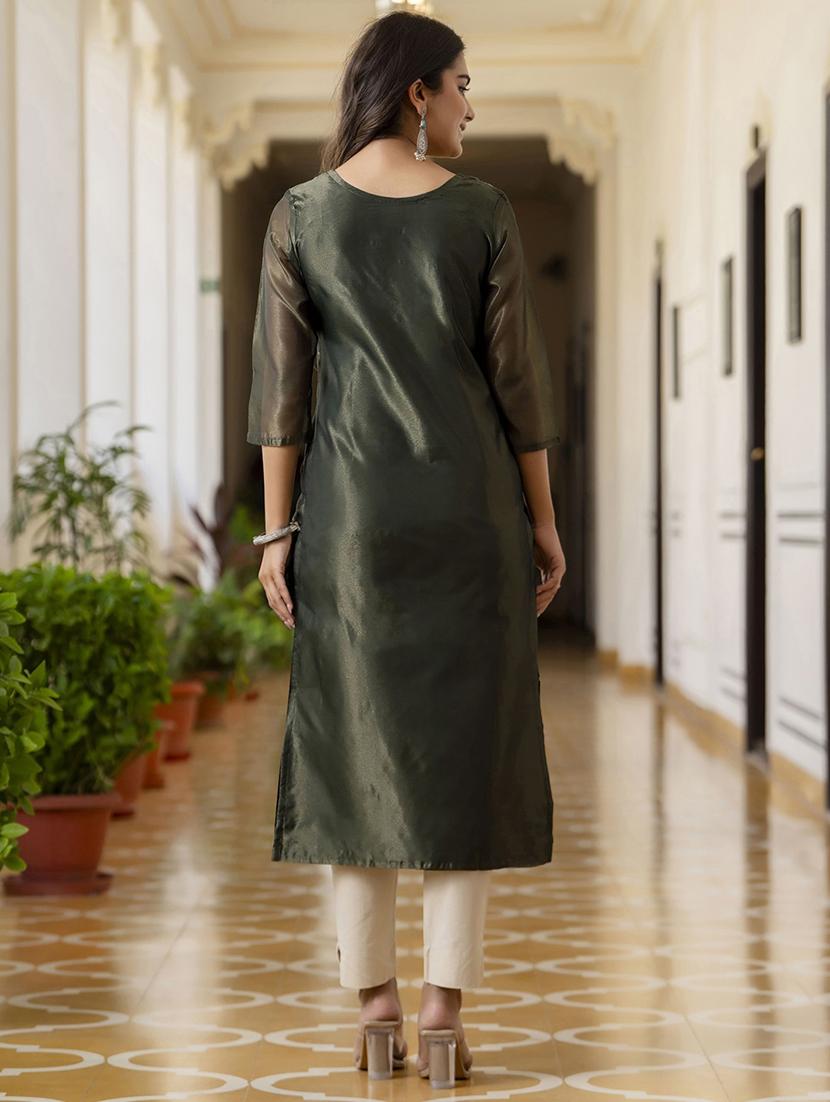 women embroidered three quarter sleeve straight kurta - 21683870 - Standard Image - 3