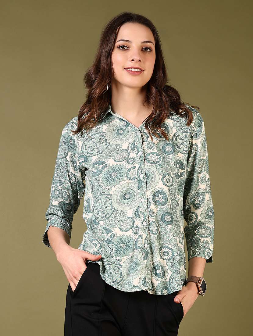 women green printed long sleeve regular fit shirt