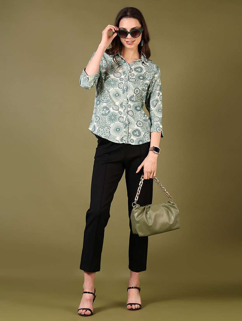 women green printed long sleeve regular fit shirt - 21683924 -  Standard Image - 3