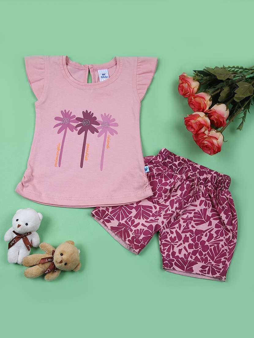 girls printed top & bottom shorts sets