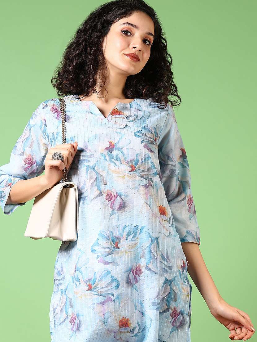 women printed three quarter sleeve kurta - 21683946 -  Standard Image - 3