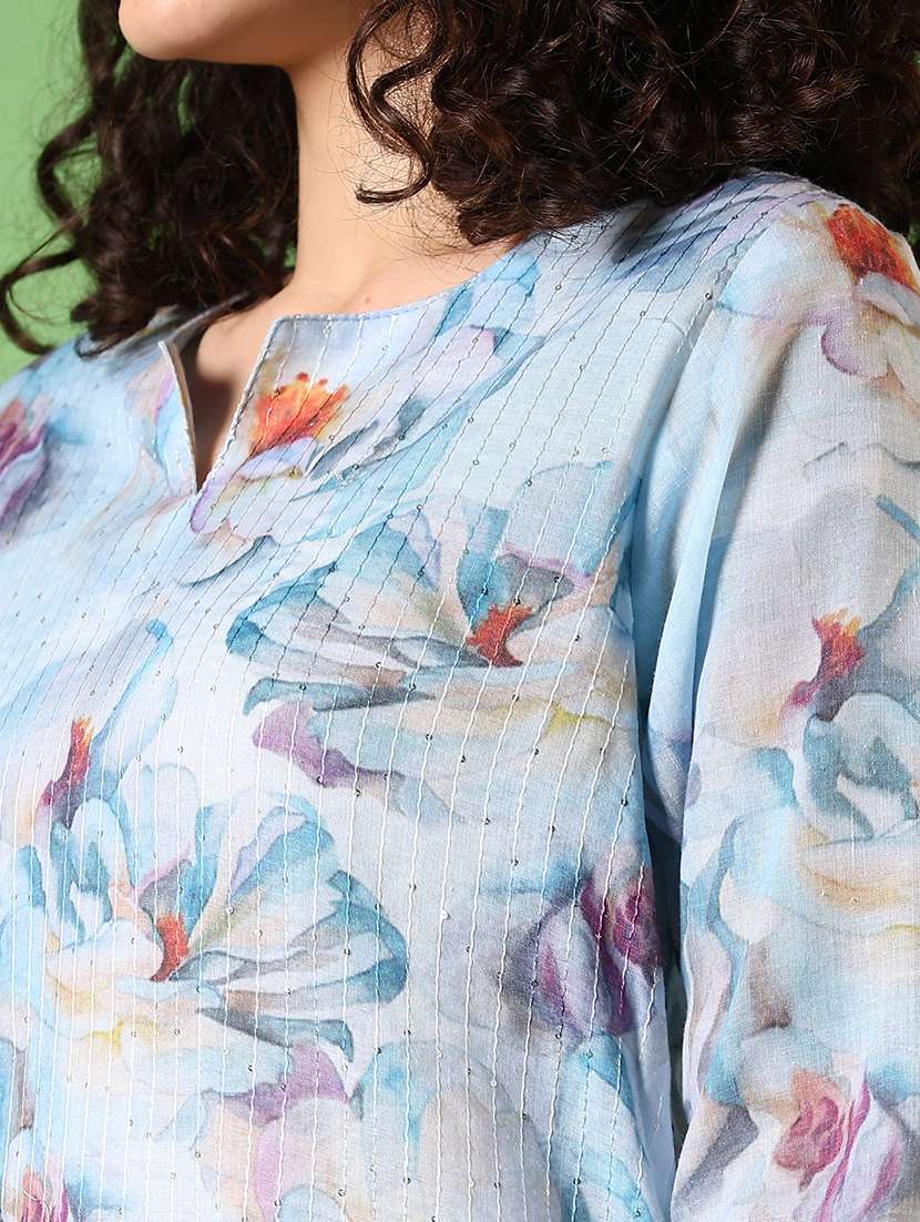 women printed three quarter sleeve kurta - 21683946 -  Standard Image - 5