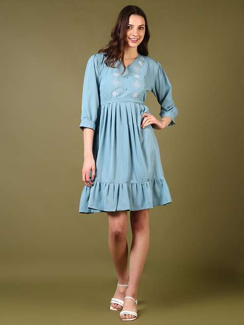 women embroidered puff sleeves tiered dress - 21684053 - Standard Image - 0