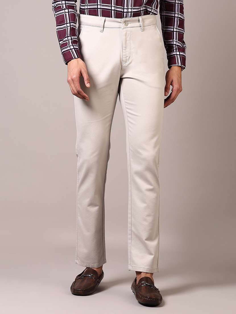 men solid mid rise chinos trouser