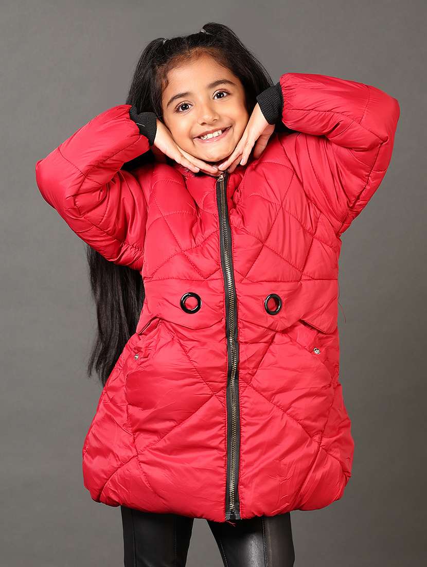 girls solid long sleeves puffer jacket - 21684089 -  Zoom Image - 0