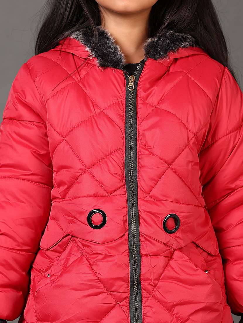 girls solid long sleeves puffer jacket - 21684089 -  Standard Image - 5