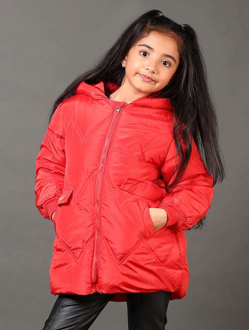 girls solid long sleeves puffer jacket - 21684090 -  Standard Image - 0