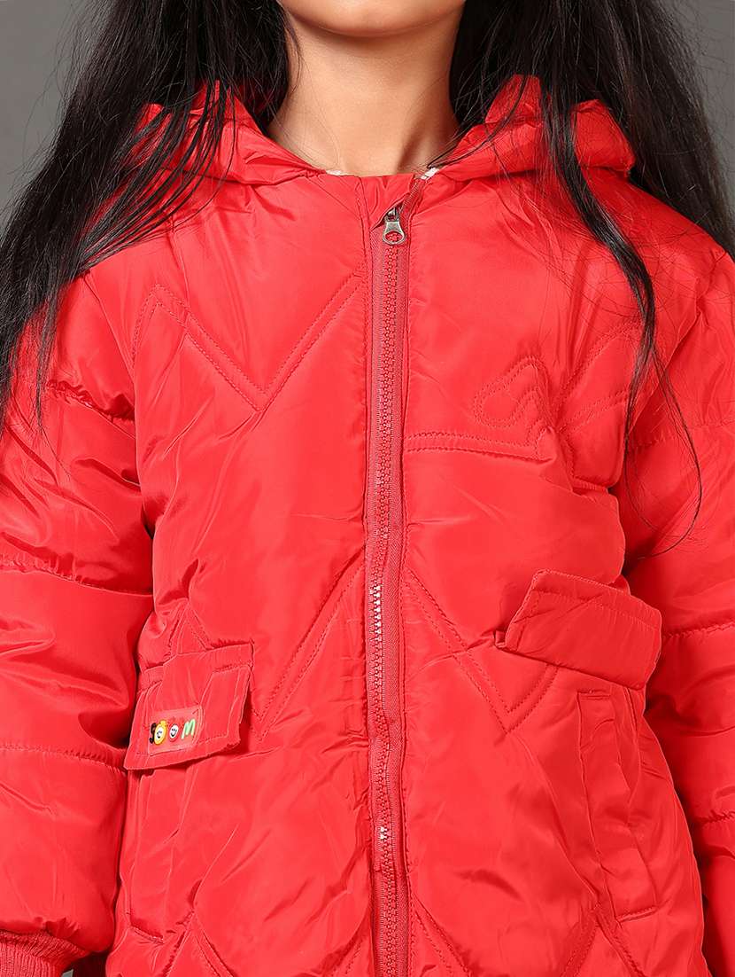 girls solid long sleeves puffer jacket - 21684090 -  Standard Image - 5