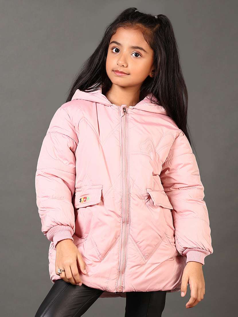 girls solid long sleeves puffer jacket