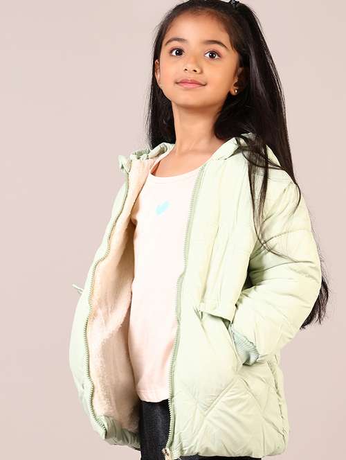 girls solid long sleeve hooded quilted jacket - 21684092 -  Standard Image - 0