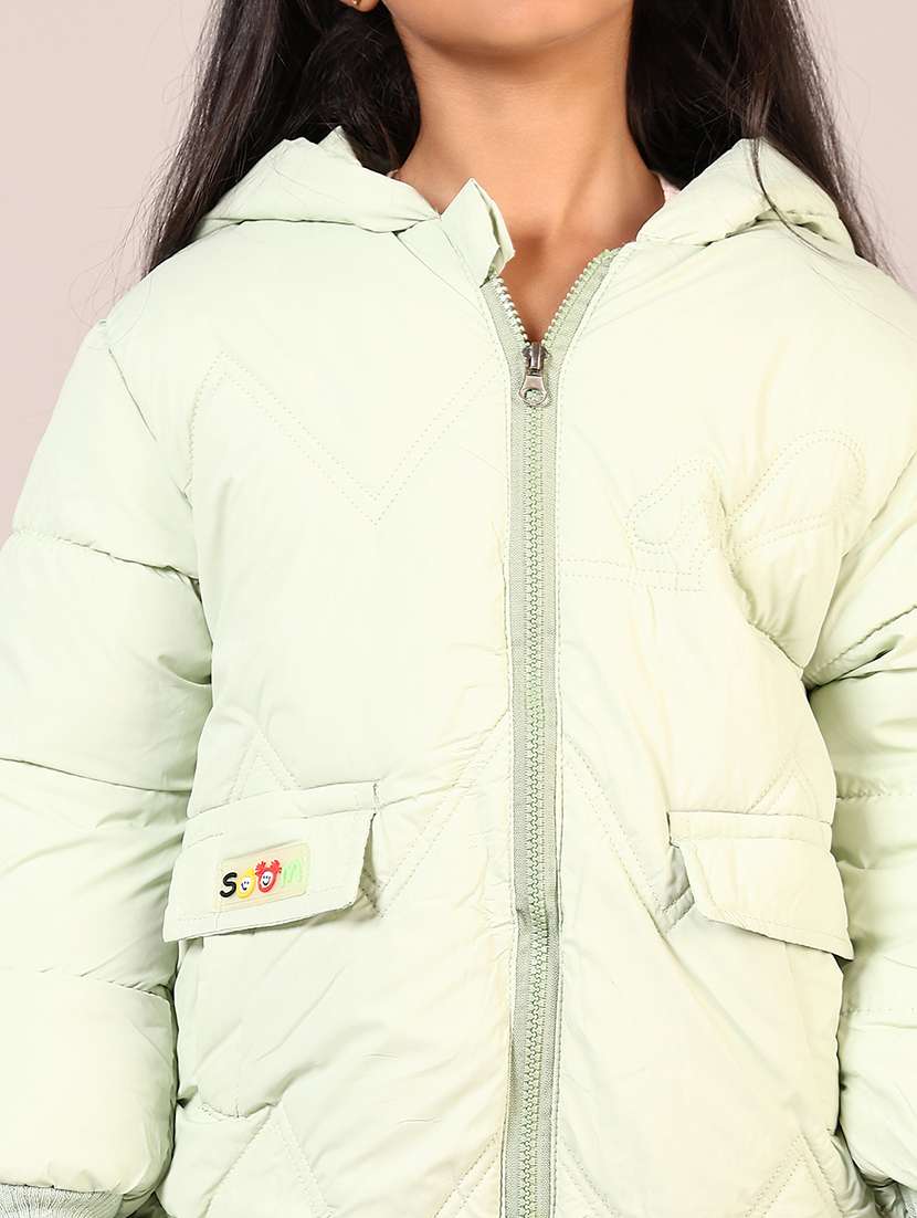 girls solid long sleeve hooded quilted jacket - 21684092 -  Standard Image - 3