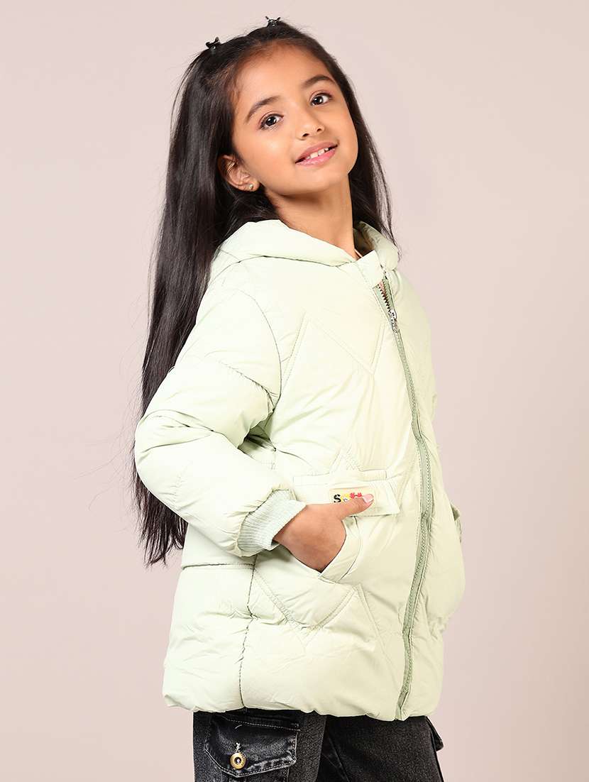 girls solid long sleeve hooded quilted jacket - 21684092 -  Standard Image - 5