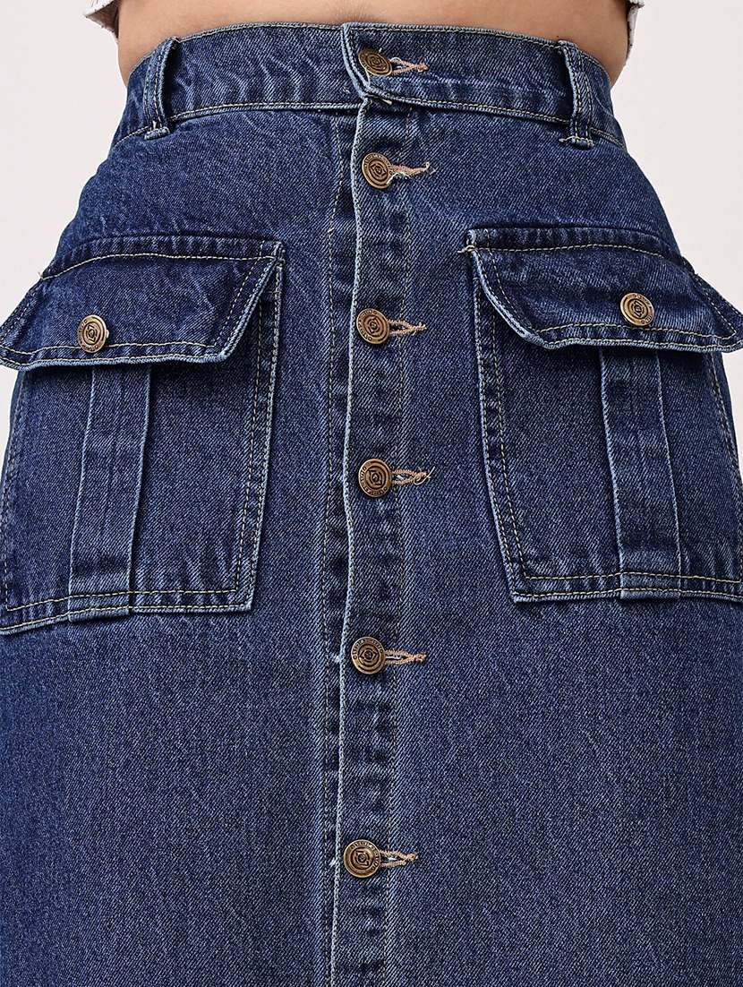 women solid high rise denim skirt - 21684103 -  Standard Image - 3