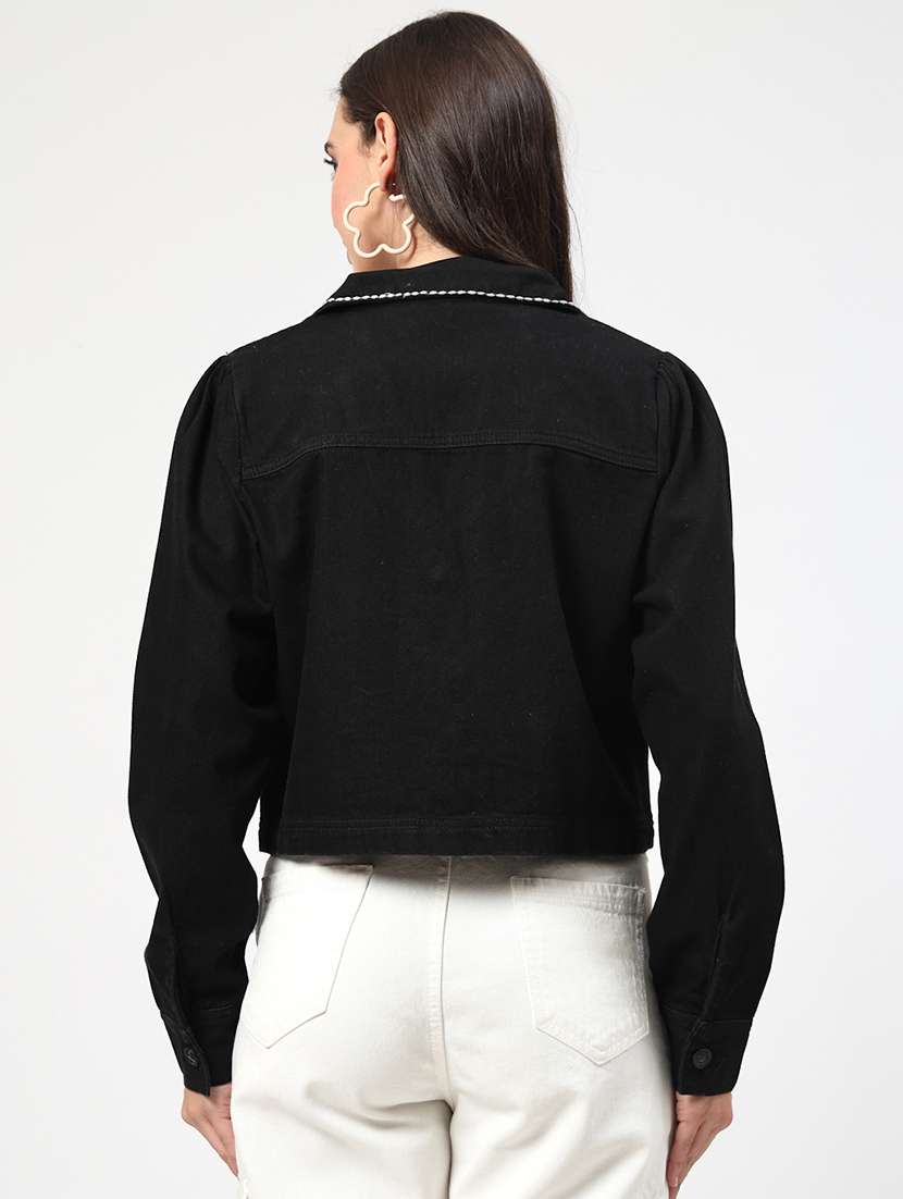 women embroidered crop denim jacket - 21684112 -  Standard Image - 3