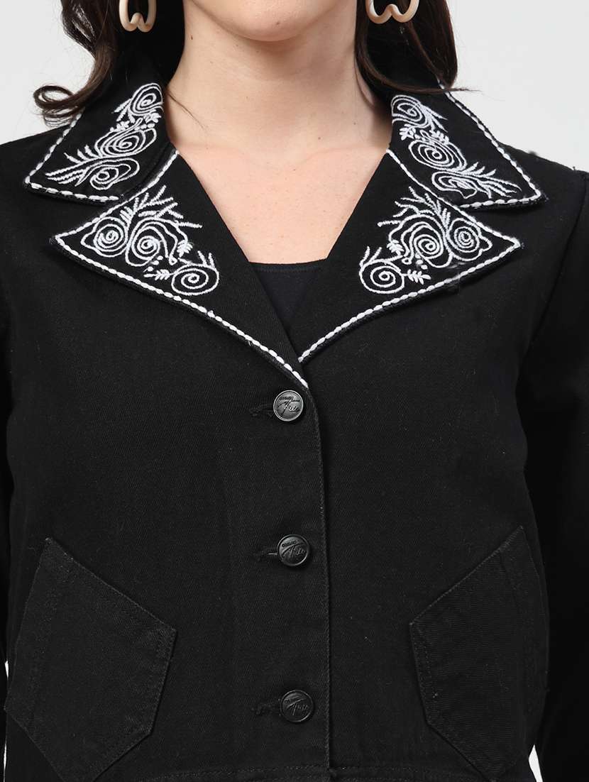 women embroidered crop denim jacket - 21684112 -  Standard Image - 5