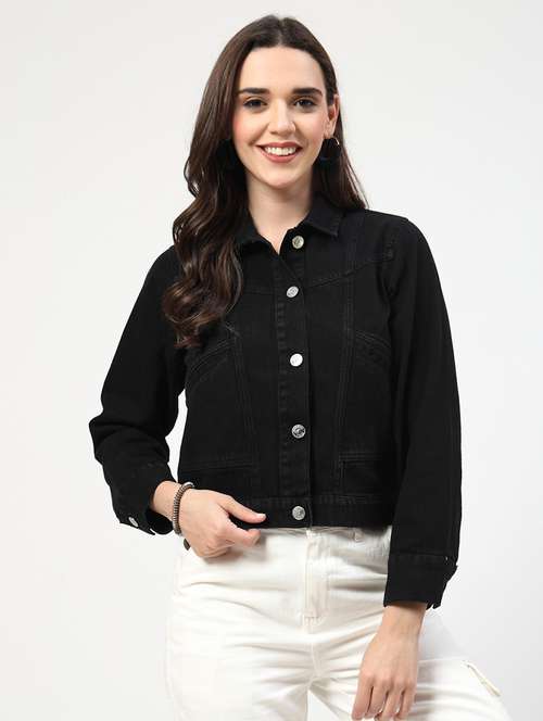 women solid long sleeves denim jacket - 21684114 - Standard Image - 0