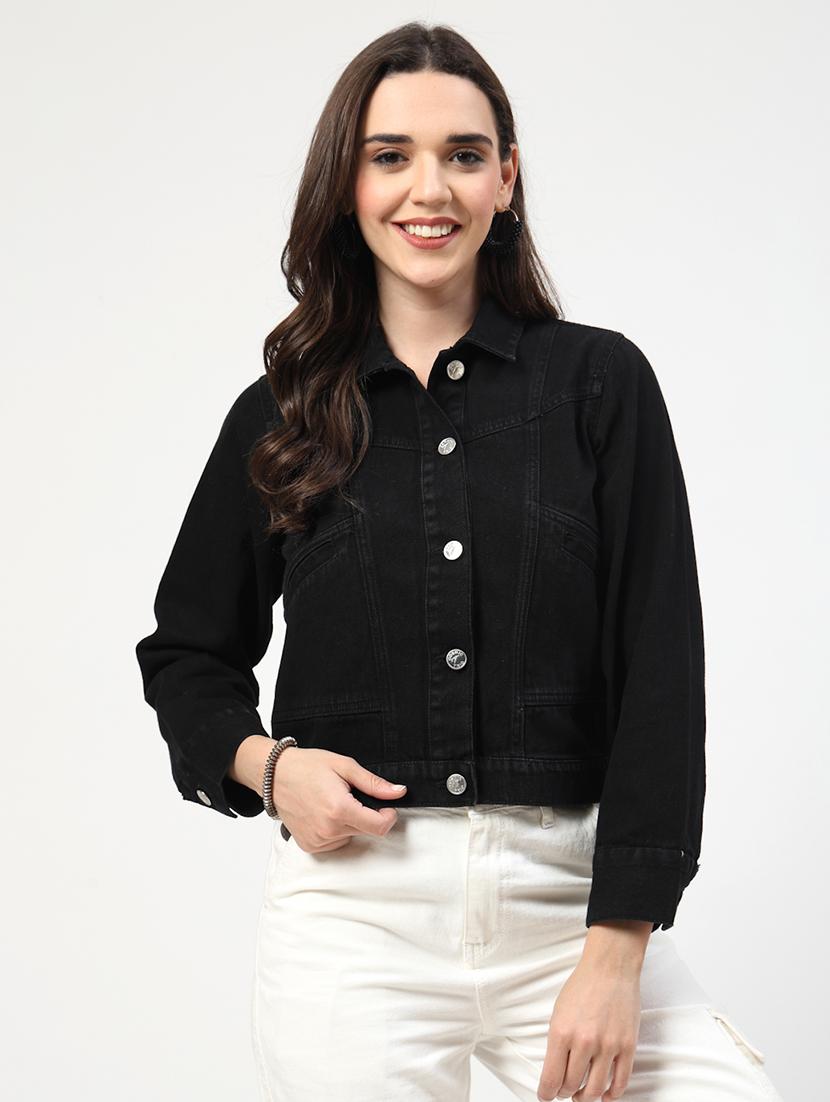 women solid long sleeves denim jacket - 21684114 - Zoom Image - 0