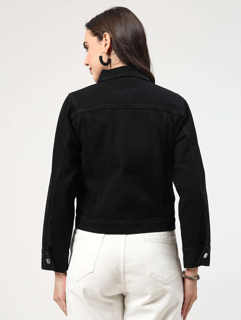 women solid long sleeves denim jacket - 21684114 - Standard Image - 3
