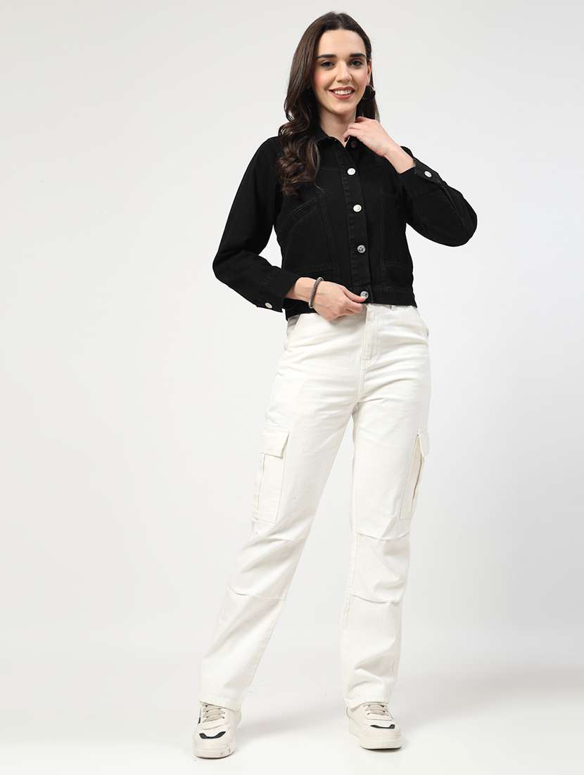 women solid long sleeves denim jacket - 21684114 - Standard Image - 5