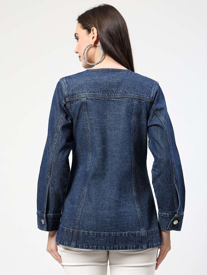 women solid long sleeves denim jacket - 21684116 -  Standard Image - 3