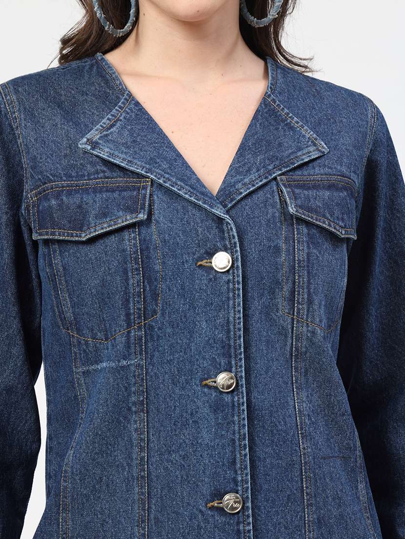 women solid long sleeves denim jacket - 21684116 -  Standard Image - 5