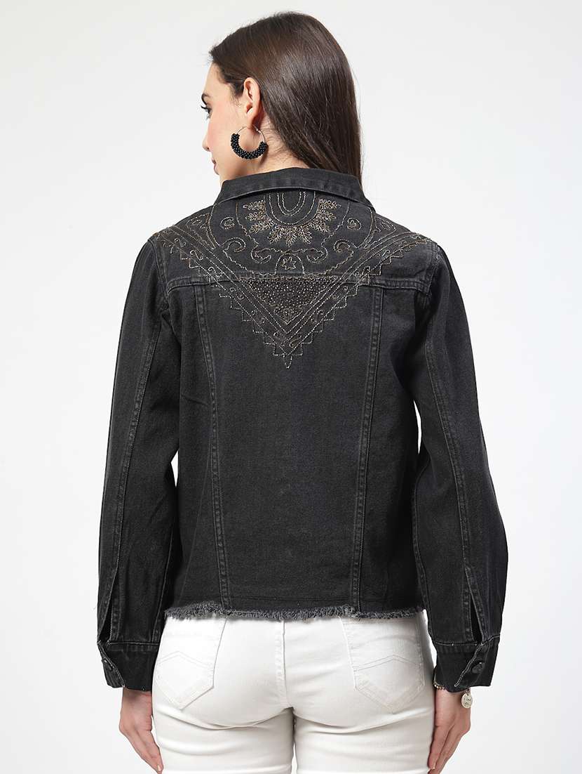 women solid long sleeves denim jacket - 21684118 - Standard Image - 3