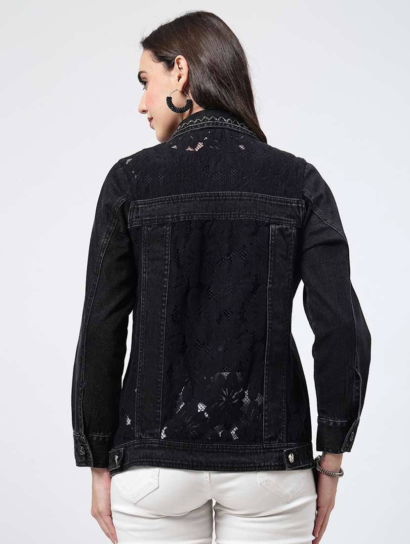 women solid long sleeves denim jacket - 21684119 - Standard Image - 3