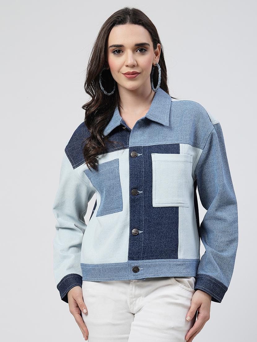 women color blocked long sleeves denim jacket - 21684120 -  Zoom Image - 0