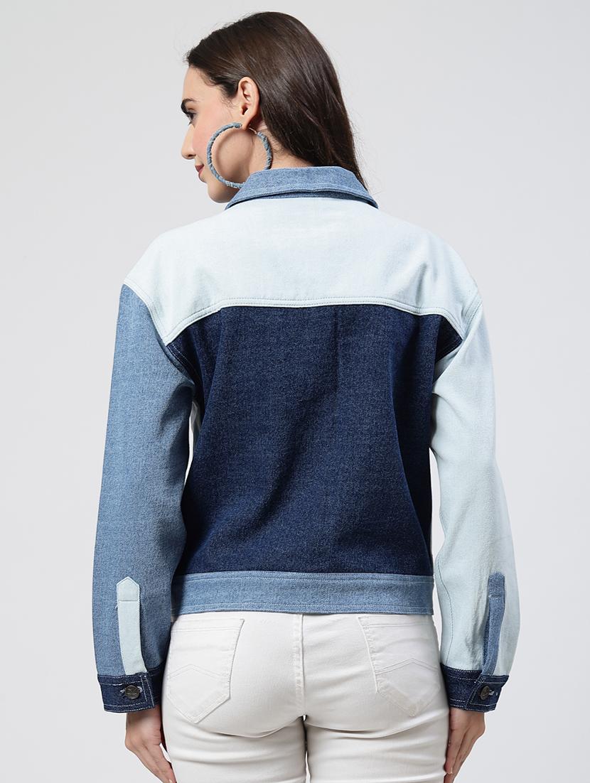 women color blocked long sleeves denim jacket - 21684120 - Standard Image - 3