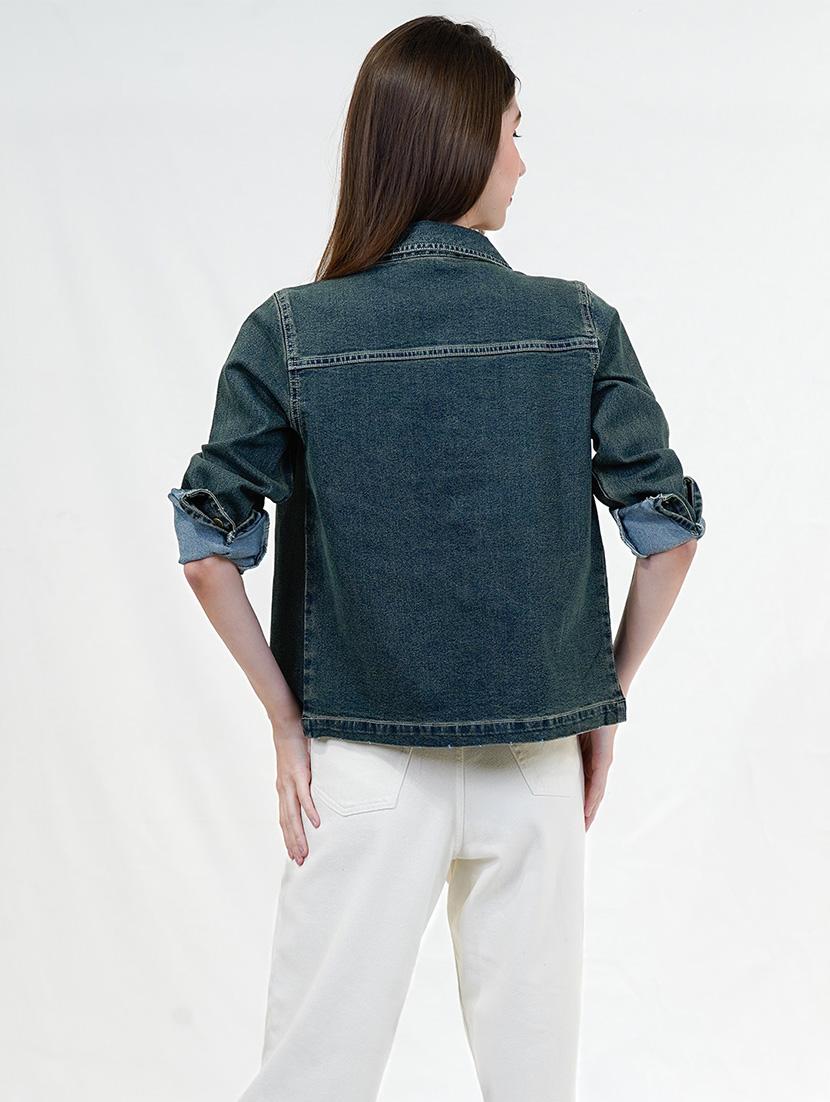 women solid long sleeves denim jacket - 21684121 - Standard Image - 3